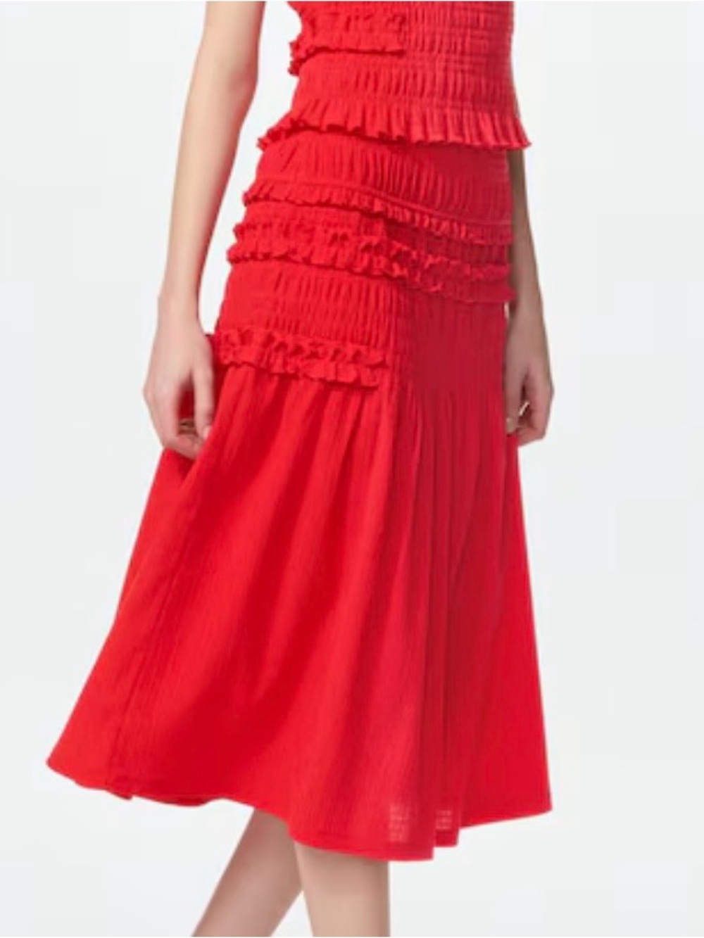 NWT Uniqlo x Cecilie Bahnsen Red Tiered Smocked Midi Skirt Size M